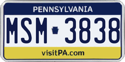 PA license plate MSM3838