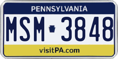 PA license plate MSM3848