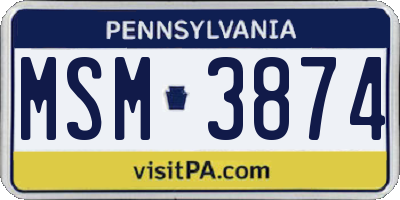 PA license plate MSM3874