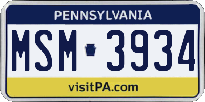 PA license plate MSM3934