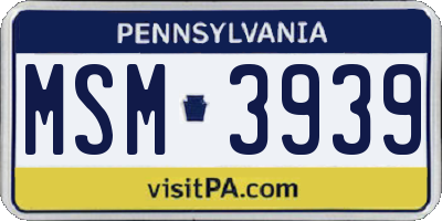PA license plate MSM3939