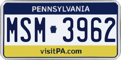 PA license plate MSM3962