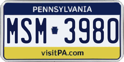 PA license plate MSM3980