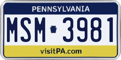 PA license plate MSM3981