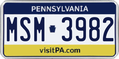 PA license plate MSM3982