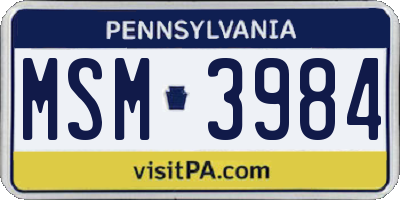 PA license plate MSM3984
