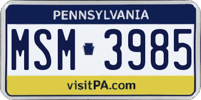 PA license plate MSM3985