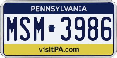 PA license plate MSM3986