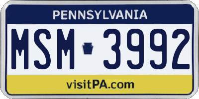 PA license plate MSM3992