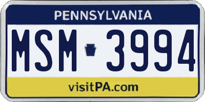 PA license plate MSM3994
