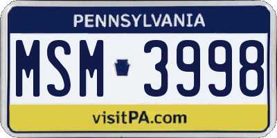 PA license plate MSM3998