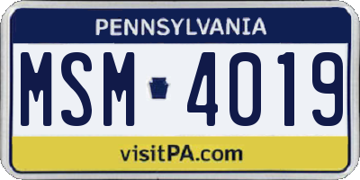 PA license plate MSM4019