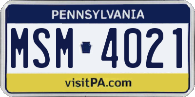 PA license plate MSM4021