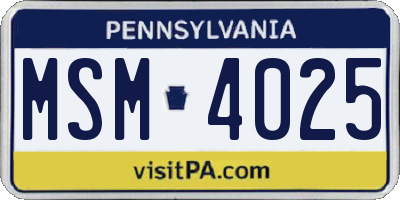 PA license plate MSM4025