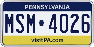 PA license plate MSM4026