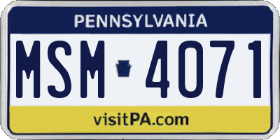 PA license plate MSM4071