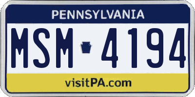 PA license plate MSM4194