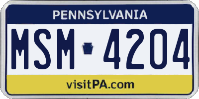 PA license plate MSM4204