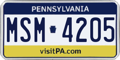 PA license plate MSM4205
