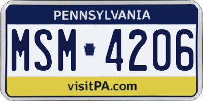 PA license plate MSM4206