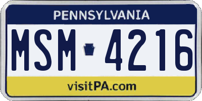PA license plate MSM4216