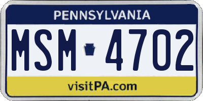 PA license plate MSM4702