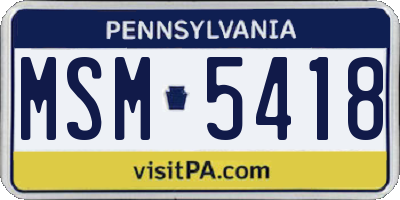 PA license plate MSM5418
