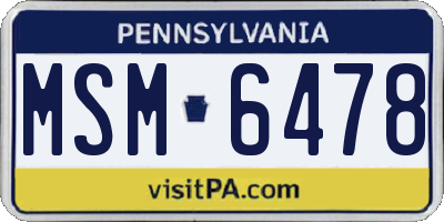 PA license plate MSM6478