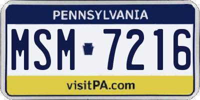 PA license plate MSM7216