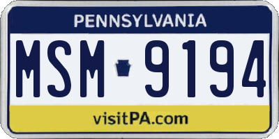 PA license plate MSM9194