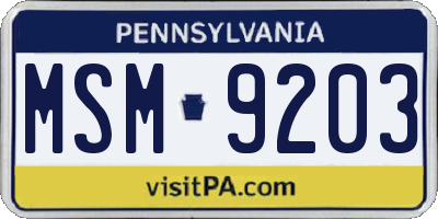 PA license plate MSM9203