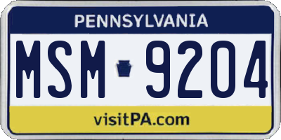 PA license plate MSM9204
