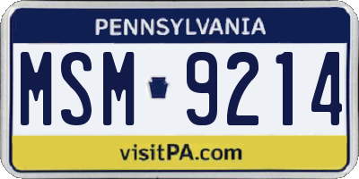PA license plate MSM9214