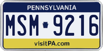 PA license plate MSM9216
