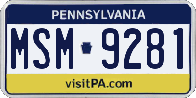 PA license plate MSM9281