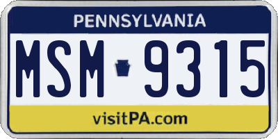 PA license plate MSM9315