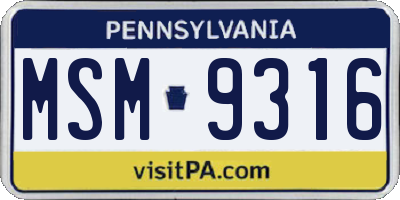 PA license plate MSM9316
