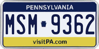 PA license plate MSM9362