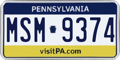 PA license plate MSM9374