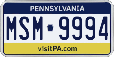 PA license plate MSM9994