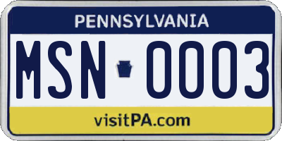 PA license plate MSN0003