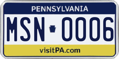 PA license plate MSN0006