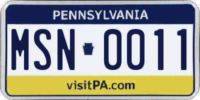 PA license plate MSN0011