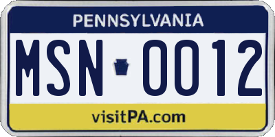 PA license plate MSN0012
