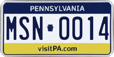 PA license plate MSN0014