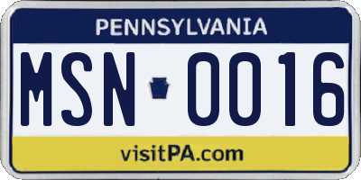 PA license plate MSN0016