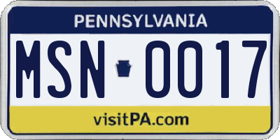 PA license plate MSN0017
