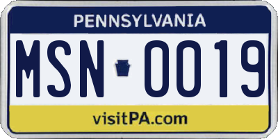 PA license plate MSN0019