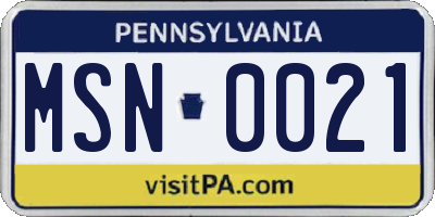 PA license plate MSN0021