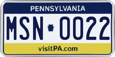 PA license plate MSN0022